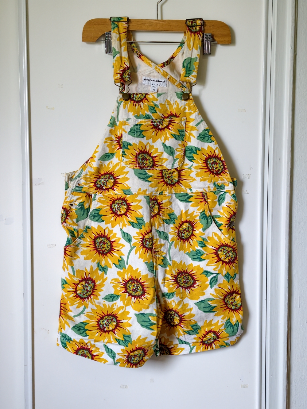 American Apparel  Sunflower Print Overalls - Yellow & Green Size XS
